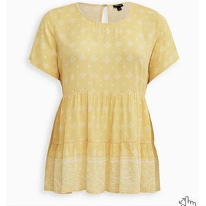 Torrid Yellow Border Print Tiered Blouse